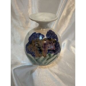 Clouds Folsom Pottery Bud Vase Hand Painted Flower 5-1/2" Tall Signed